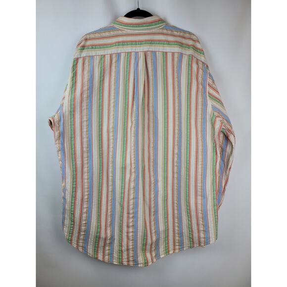Lands End Men's Striped Long Sleeve Button Up Shirt Blue Green Red Yellow Sz XL - Picture 7 of 12